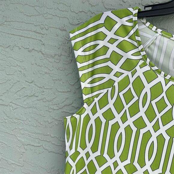 Jean-Pierre Klifa Daphne Dress M Green Geometric Knee Length Cap Sleeve - Picture 7 of 10